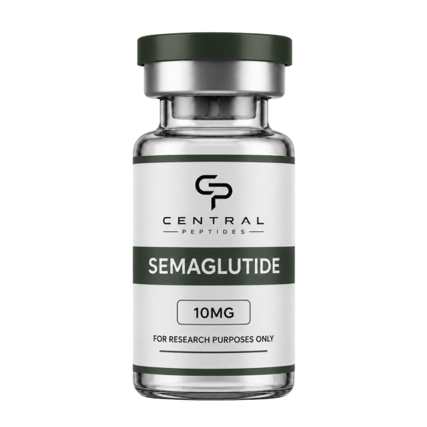 Semaglutide 10mg research peptide vial by Central Peptides
