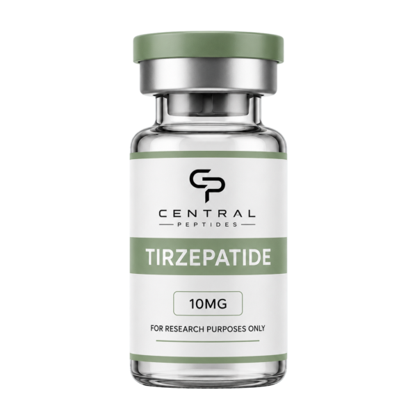 Tirzepatide 10mg research peptide vial by Central Peptides